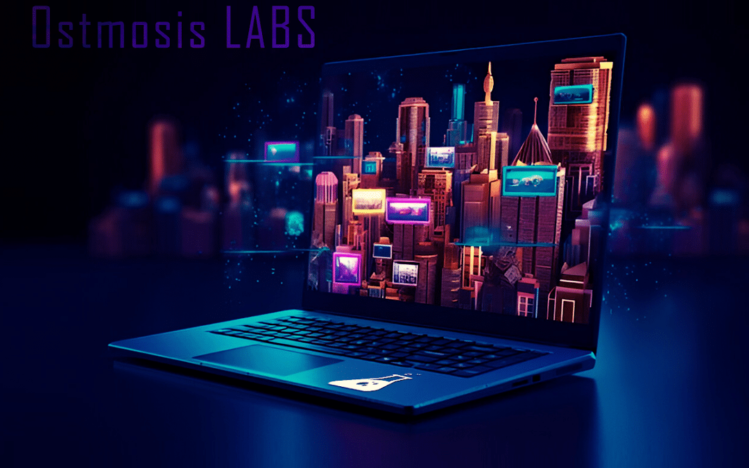 Futuristic real estate infographic on a laptop screen.