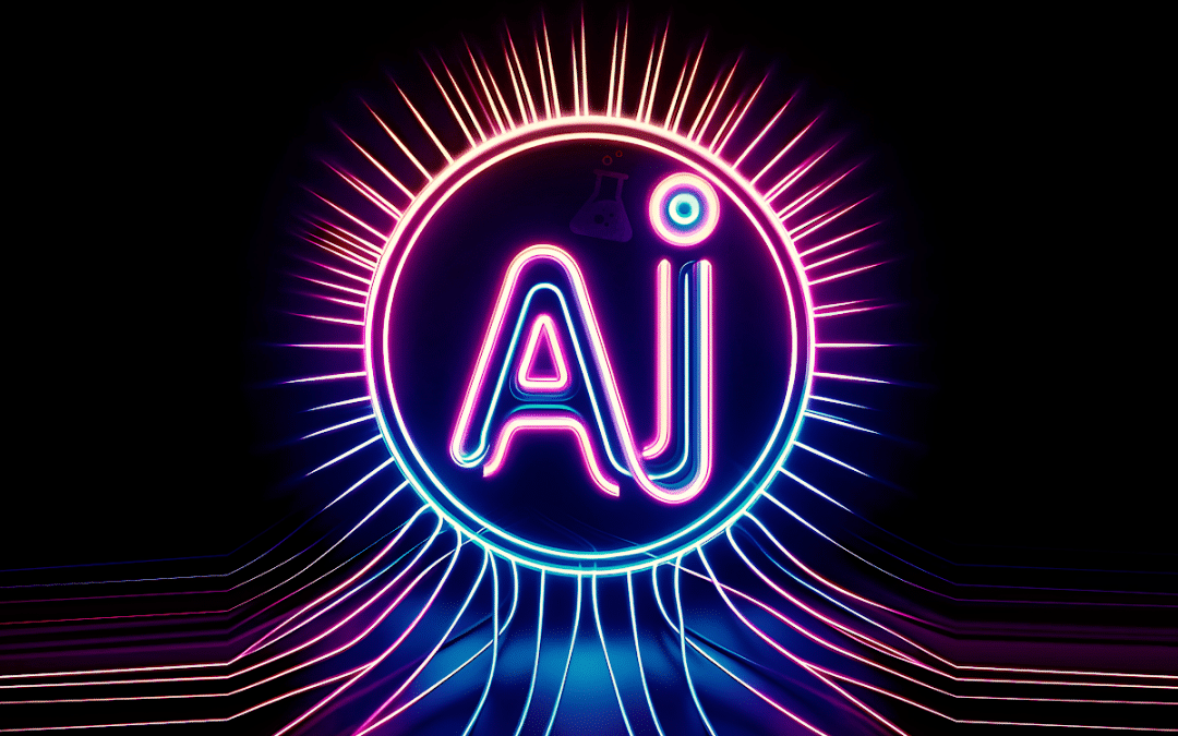Neon AI-infused logo design with futuristic elements and vibrant colors.